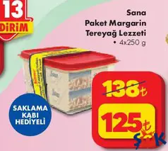 SANA PAKET MARGARİN TEREYAĞ LEZZETİ 4X250 G